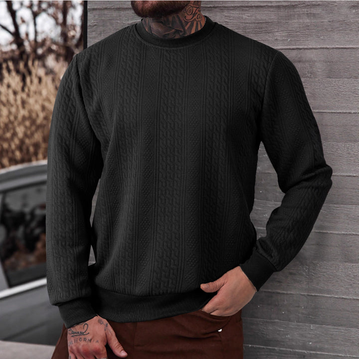 Herren texturiertes Rundhals-Sweatshirt mit feiner Waffelstruktur und gerippten Bündchen – Marzano