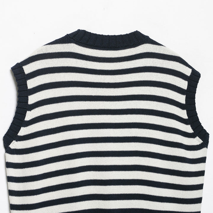Damen Gestreifte Strickweste mit Rundhalsausschnitt und breitem Rippenbund Echoarchiv