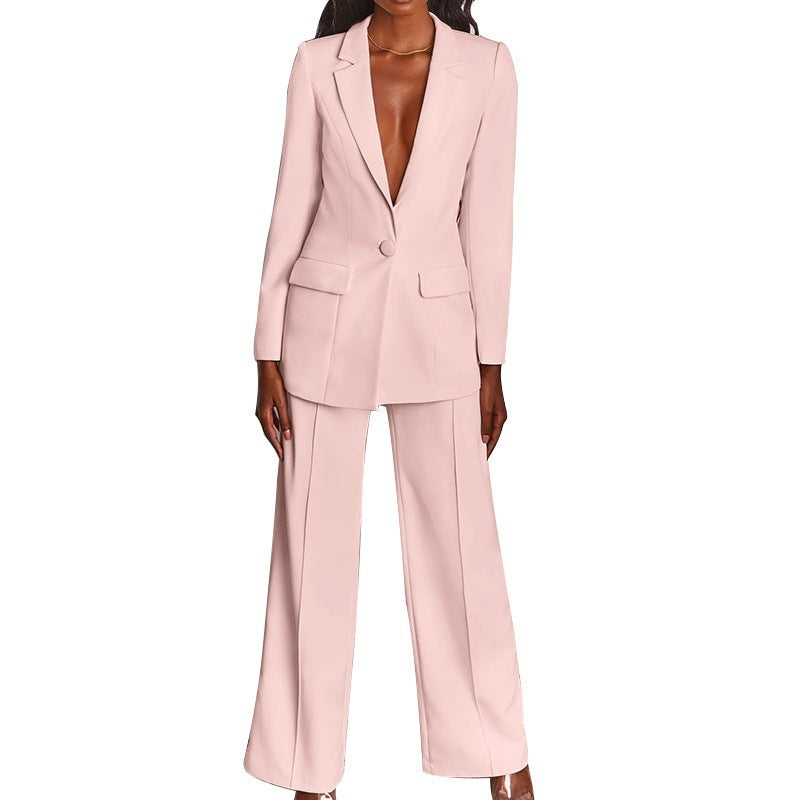 Damen nan taillierter Ein-Knopf-Blazer mit Pattentaschen und weiter Palazzo-Hose Hosenanzug Echo Archiv