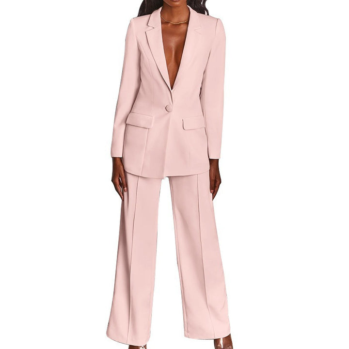 Damen nan taillierter Ein-Knopf-Blazer mit Pattentaschen und weiter Palazzo-Hose Hosenanzug Echo Archiv