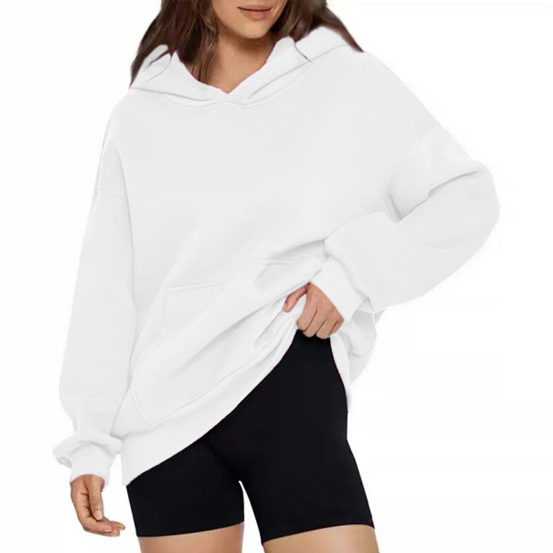 Damen weicher Oversize-Kapuzenpullover mit asymmetrischem Saum Kängurutasche und überschnittener Schulter – Auréline