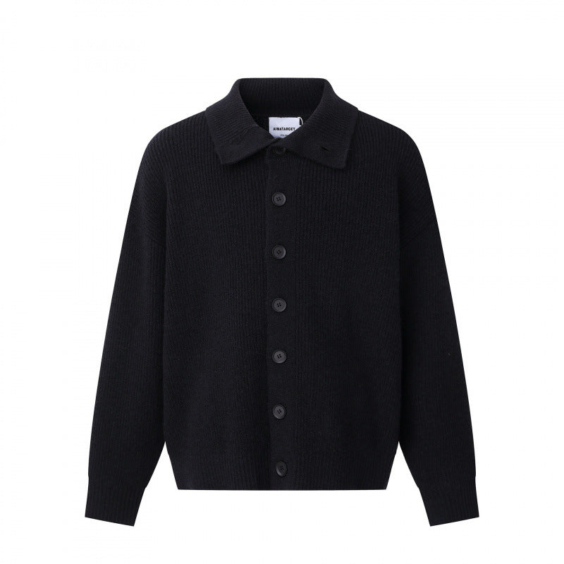 Unisex Boxy-Strickjacke mit Hemdkragen, gerippter Struktur und durchgehender Knopfleiste Echo Archiv
