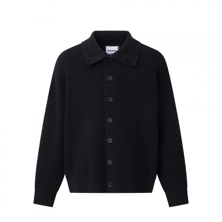 Unisex Boxy-Strickjacke mit Hemdkragen, gerippter Struktur und durchgehender Knopfleiste Echo Archiv