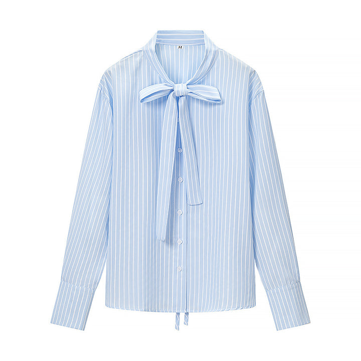 Damen Gestreifte Bluse mit Schleifenkragen und durchgehender Knopfleiste Echo Archiv