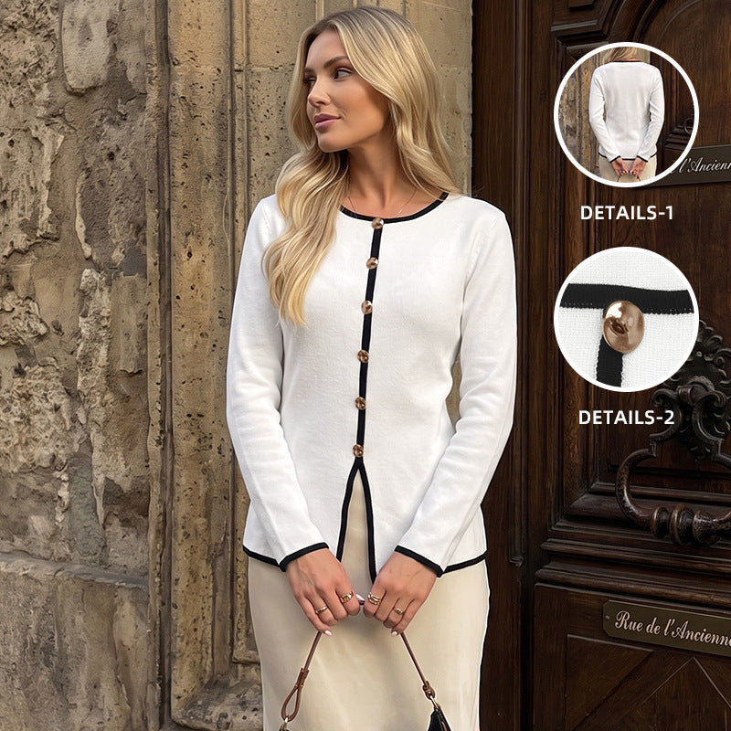 Damen Elegantes Langarm-Cardigan mit Kontrastnähten Echo Archiv