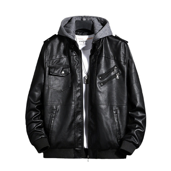 Herren Modische Lederjacke mit Kapuze Echo Archiv