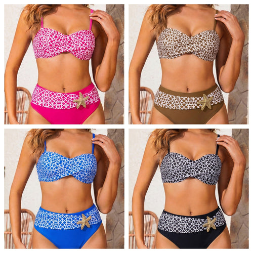 Damen Hochgeschnittener Bikini mit gewebtem Muster Echo Archiv