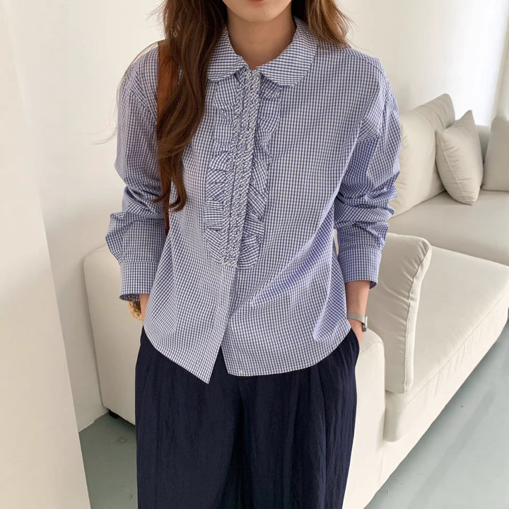 Damen Karierte Bluse mit Rüschendetails Echo Archiv