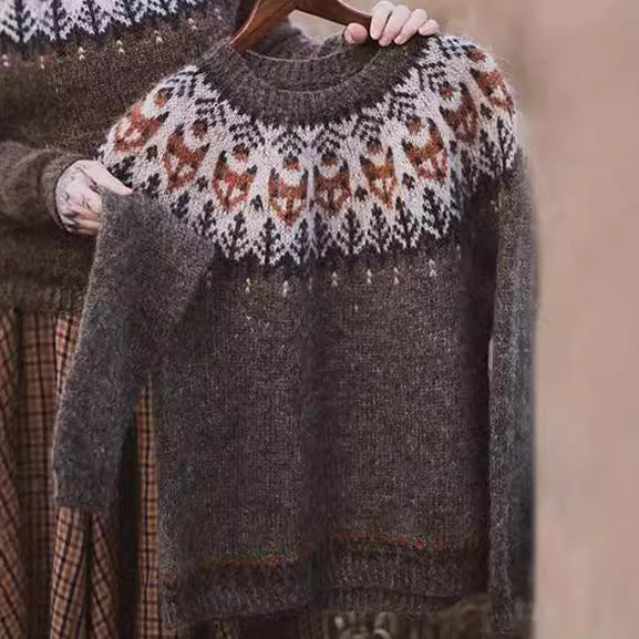 Damen nan Norwegerpullover aus Wollmix mit Rundhalsausschnitt und traditionellem Fair-Isle-Yoke Echo Archiv