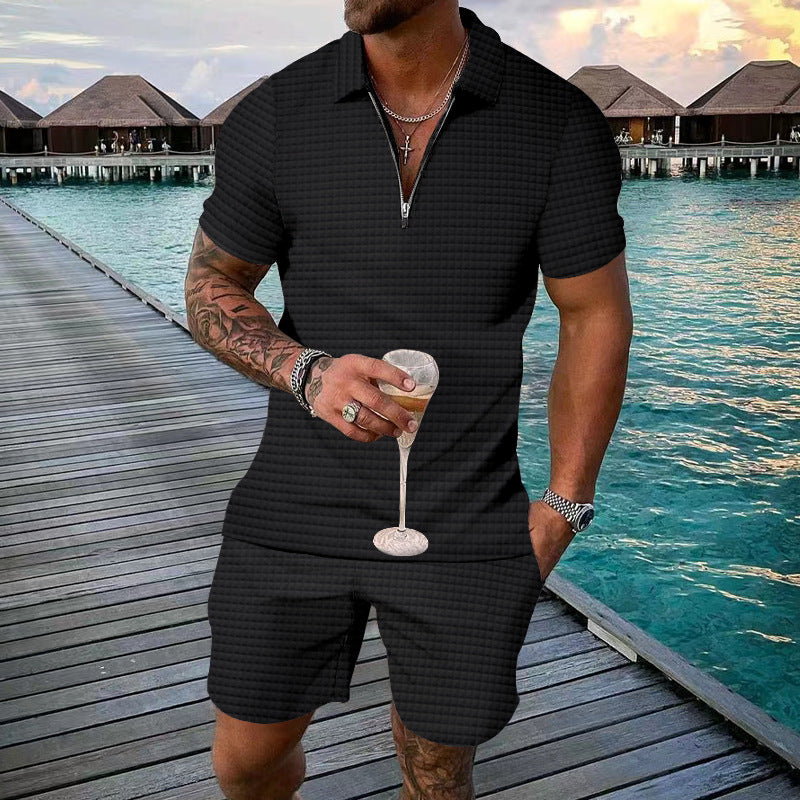 Herren Kurzarm-Jumpsuit mit stylischem Reißverschluss und strukturiertem Design Echoarchiv