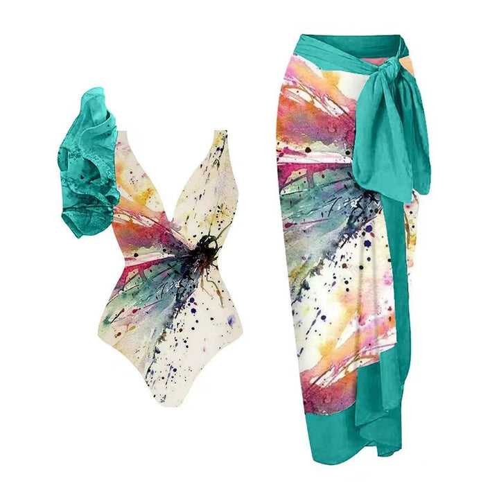 Damen Badeanzug-Set mit floralem Design und elegantem Wickelrock Echo Archiv