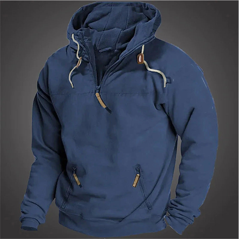 Herren lässiger Pullover mit halbem Reißverschluss und praktischen Kängurutaschen Echoarchiv