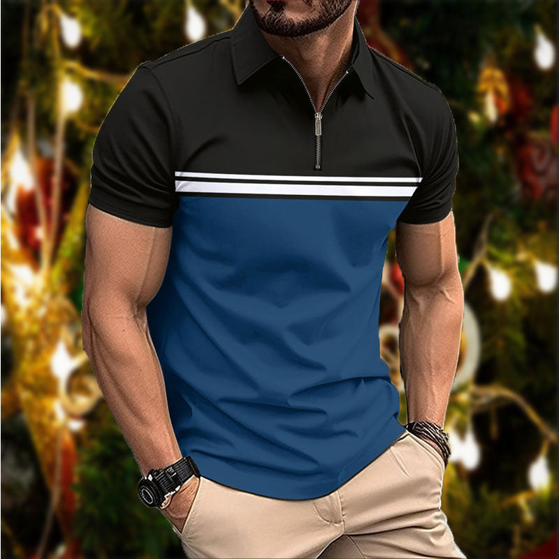 Herren sportliches Poloshirt mit kurzen Reißverschluss und modernen Streifen Echoarchiv