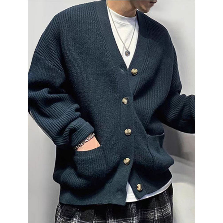 Herren Oversized Strickcardigan mit Ellenbogen-Patches und aufgesetzten Taschen Echoarchiv