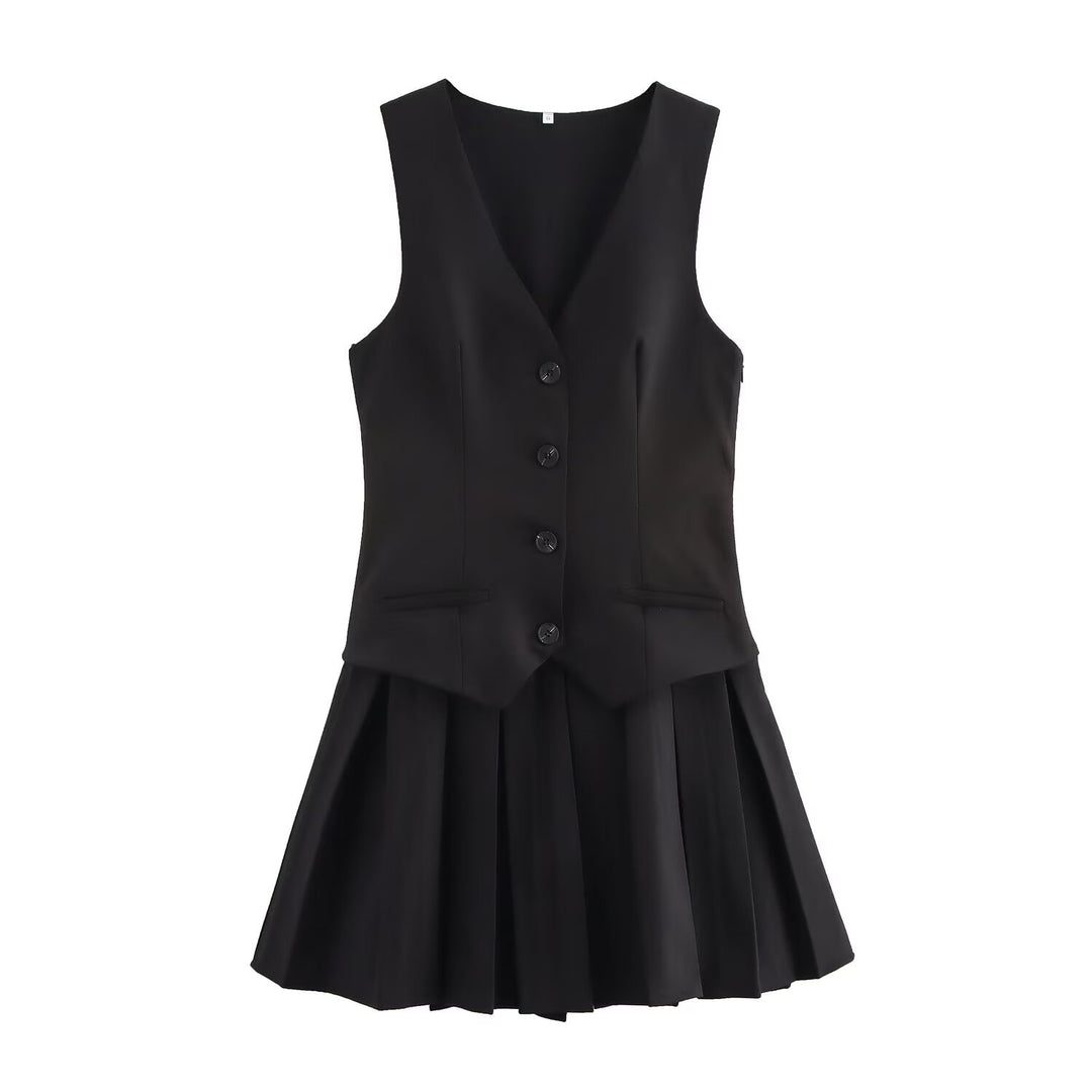 Damen Plissee-Kleid mit tailliertem Oberteil und Knopfleiste Echo Archiv