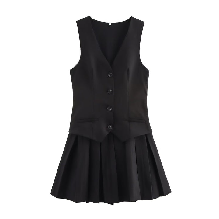 Damen Plissee-Kleid mit tailliertem Oberteil und Knopfleiste Echo Archiv