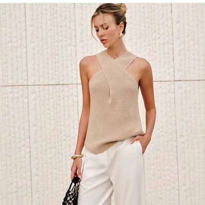 Damen Elegantes Stricktop mit gekreuztem Design und V-Ausschnitt Echo Archiv