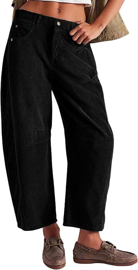 Damen Weite Cordhose mit hoher Taille, Cropped-Bein und Eingriffstaschen Echo Archiv