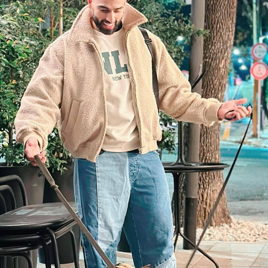 Herren kuschelige Fleecejacke mit hohem Kragen und seitlichen Taschen Echoarchiv