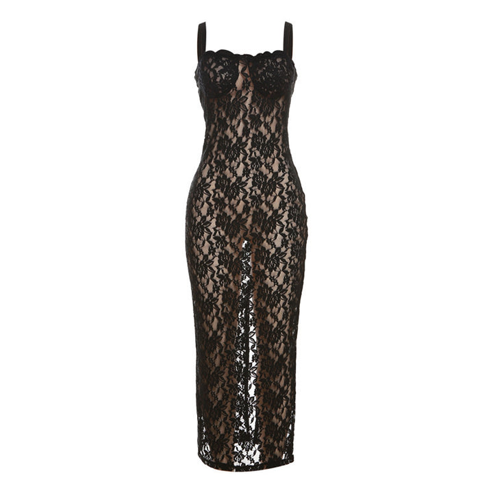 Damen Spitzenkleid mit verführerischem Schlitz und Spaghettiträgern Echo Archiv