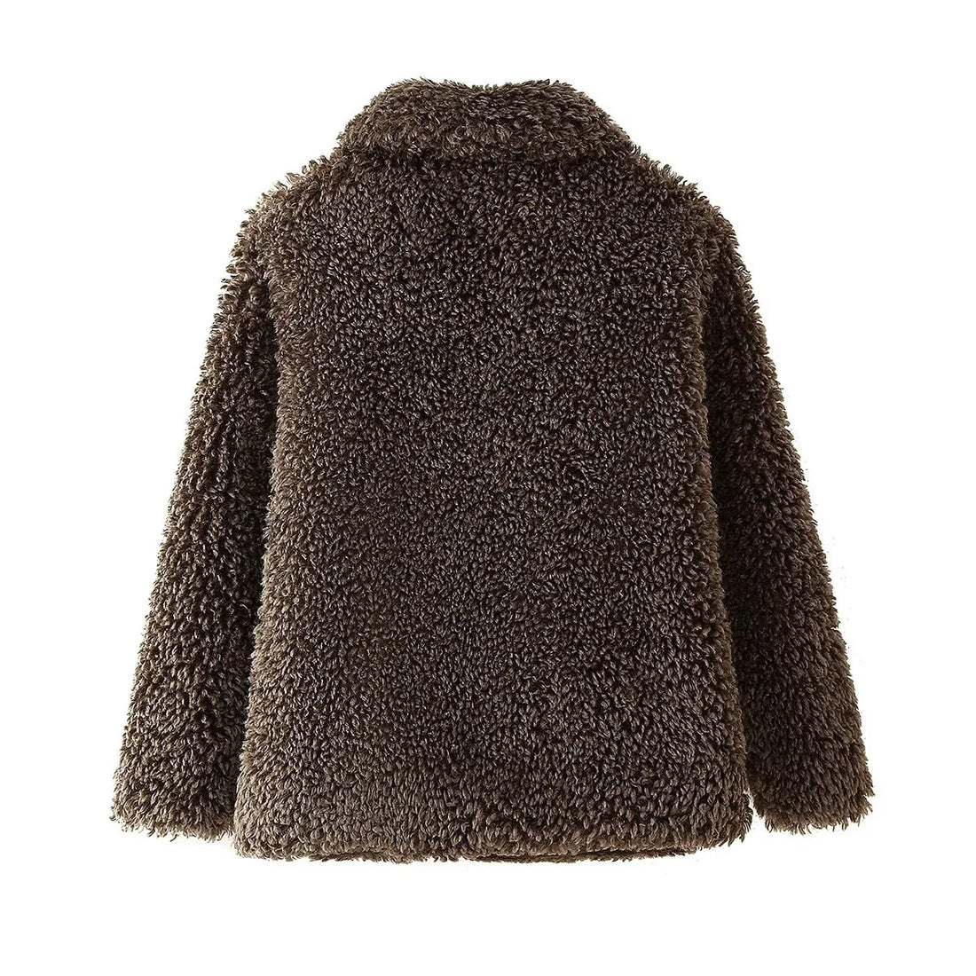 Damen Teddyfell-Manteljacke mit großem Schalkragen, wärmender Wattierung und verdeckter Verschluss – Célinea