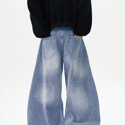 Herren Extraweite Paint‑Effekt Baggy‑Jeans mit tiefem Schritt und Used‑Wash Echoarchiv