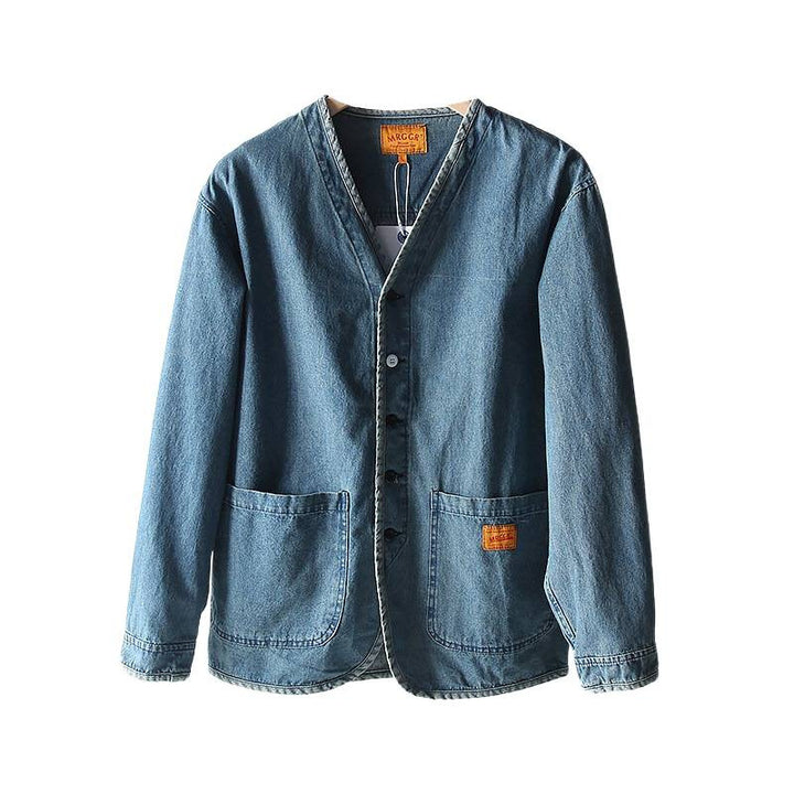 Herren Leichtes Jeans-Sakko im Overshirt-Stil mit V‑Ausschnitt und aufgesetzten Taschen Echoarchiv