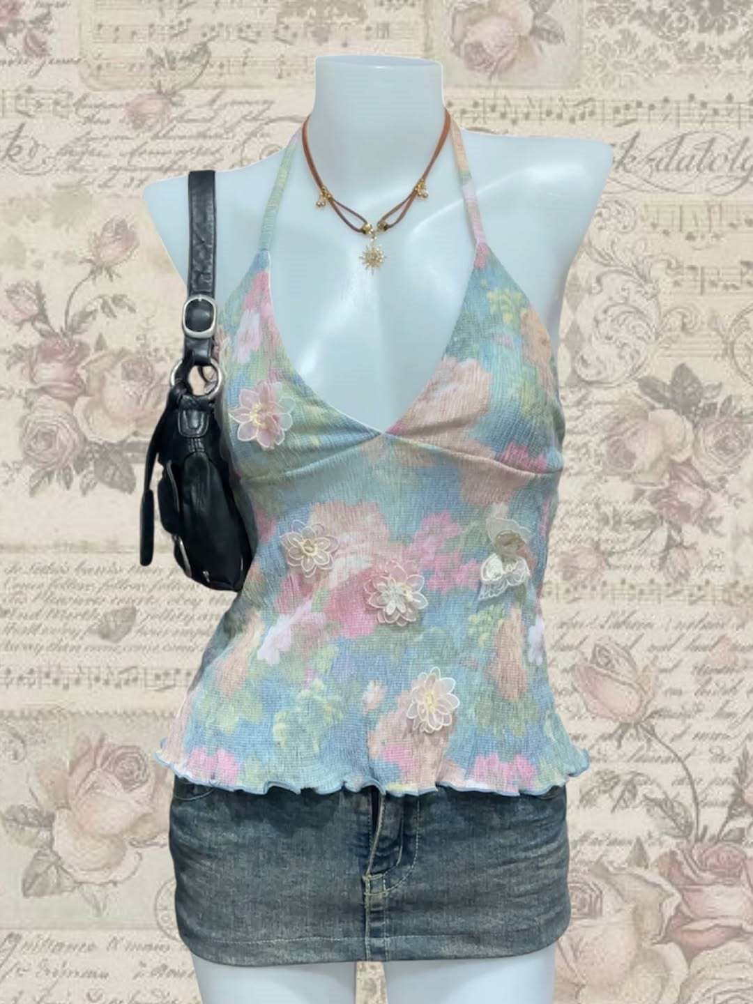 Damen zartes Sommer-Top mit floralen Details Echo Archiv