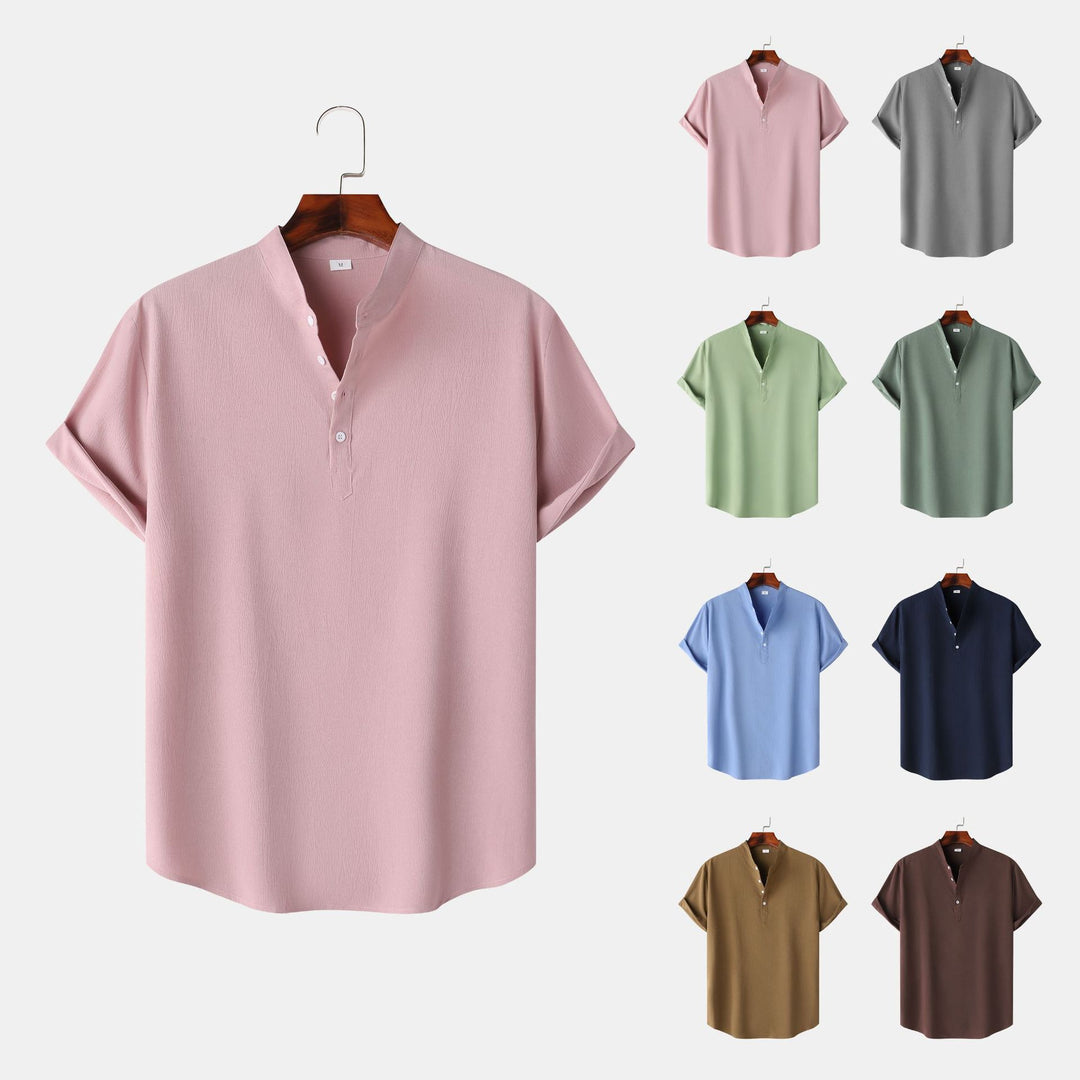 Herren Kurzarmhemd mit modernem Henley-Design und funktionalen Knöpfen Echoarchiv