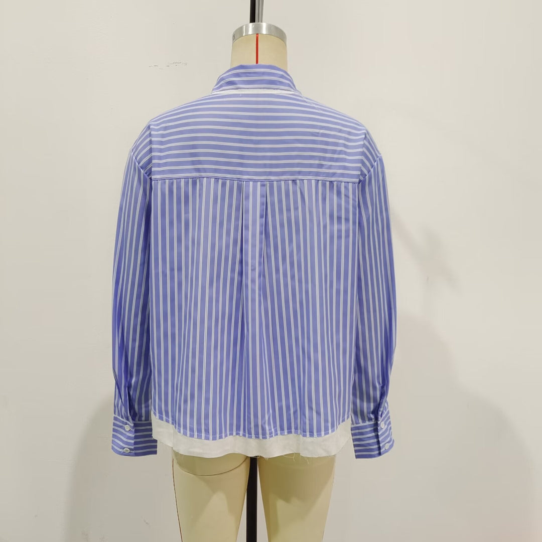 Damen nan Oversize-Hemdbluse mit Kentkragen, Brusttasche und kontrastiertem Saum Echo Archiv