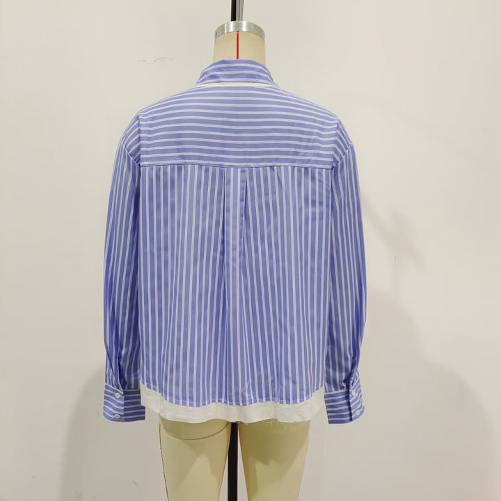 Damen nan Oversize-Hemdbluse mit Kentkragen, Brusttasche und kontrastiertem Saum Echo Archiv