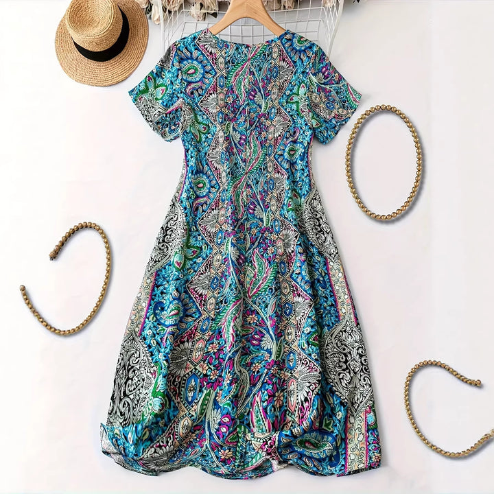 Damen Maxikleid mit V-Ausschnitt und buntem Paisleymuster Echo Archiv