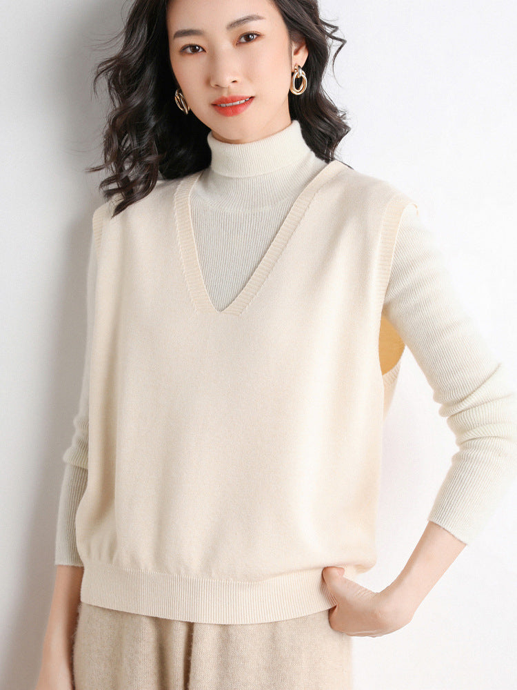 Damen Oversize V-Ausschnitt Feinstrickweste mit Rippenbund Echoarchiv