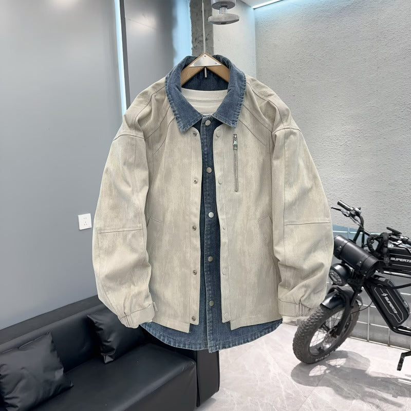 Herren Overshirt-Jacke mit Jeans-Innenblende und Reißverschluss-Brusttasche Echoarchiv