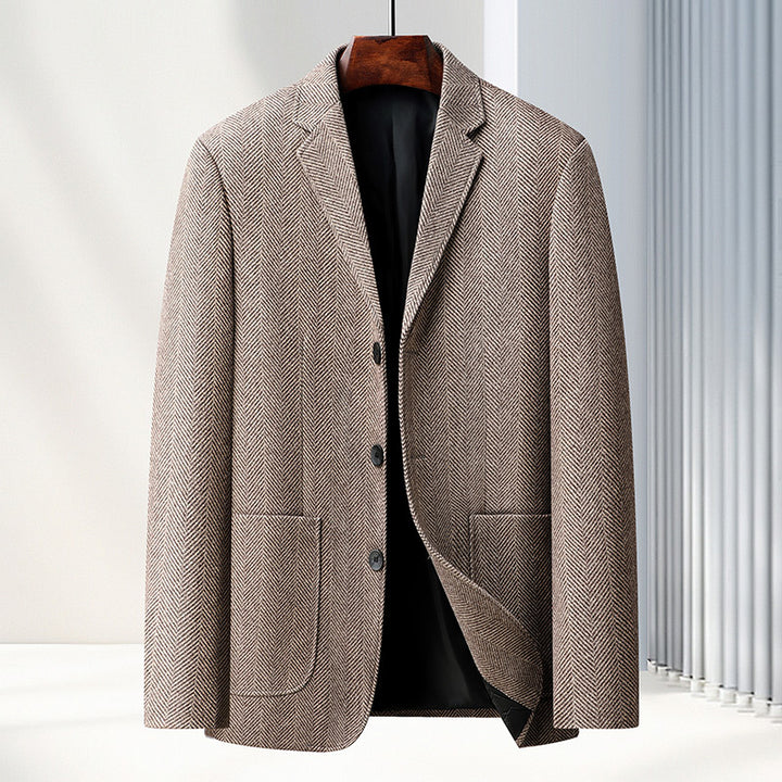 Herren Fischgrat-Sakko im Vintage-Stil mit aufgesetzten Pattentaschen und weicher Wollmischung Echo Archiv