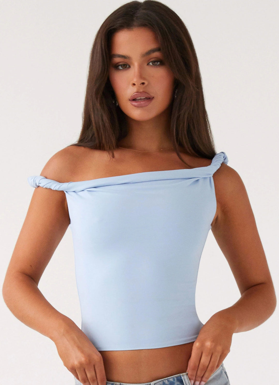 Damen Off-Shoulder Crop-Top mit modischen Raffungselementen Echo Archiv