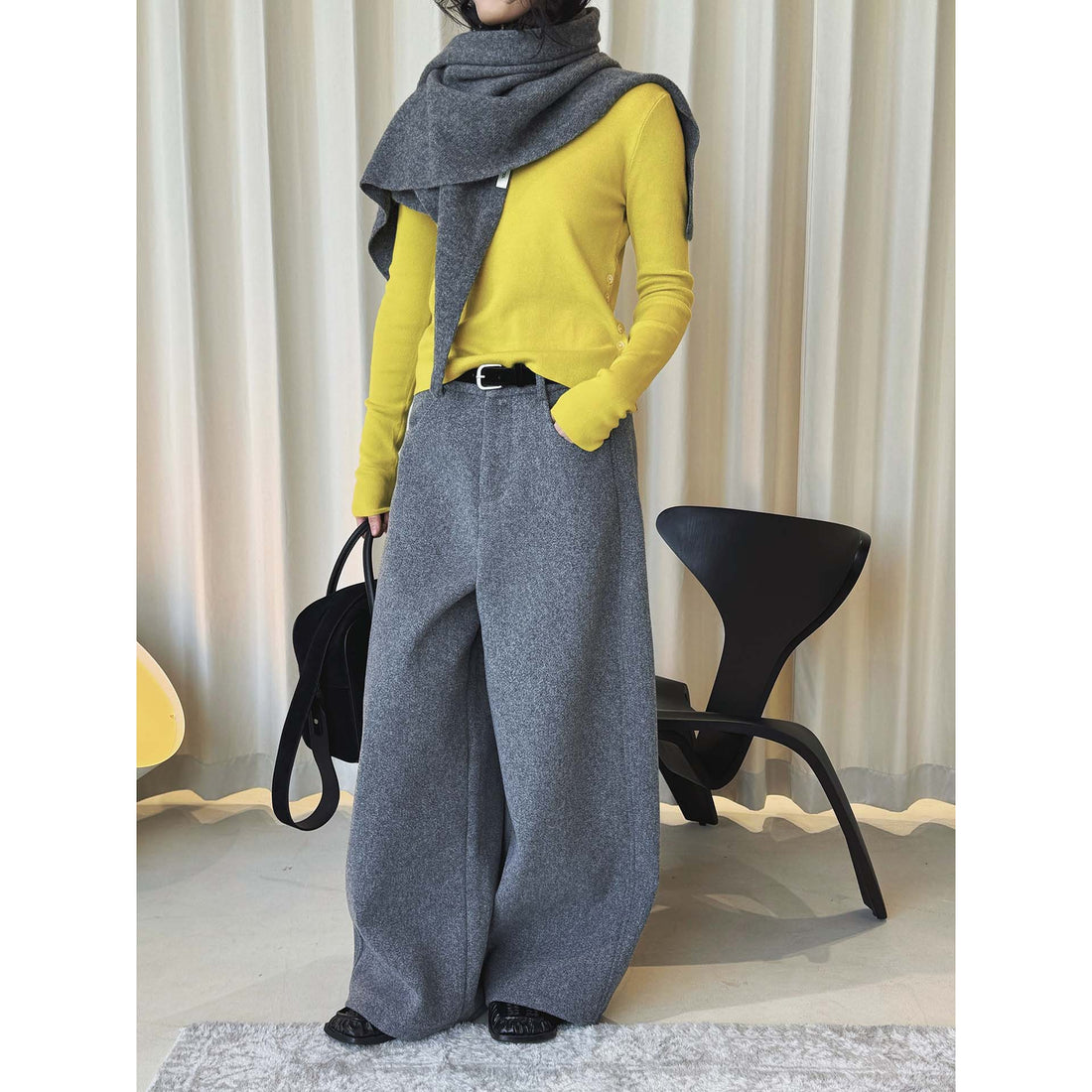 Damen Weite Wollmix-Palazzohose mit hoher Taille, Bundfalten und Eingrifftaschen Echoarchiv
