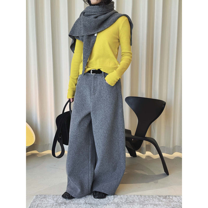 Damen Weite Wollmix-Palazzohose mit hoher Taille, Bundfalten und Eingrifftaschen Echoarchiv