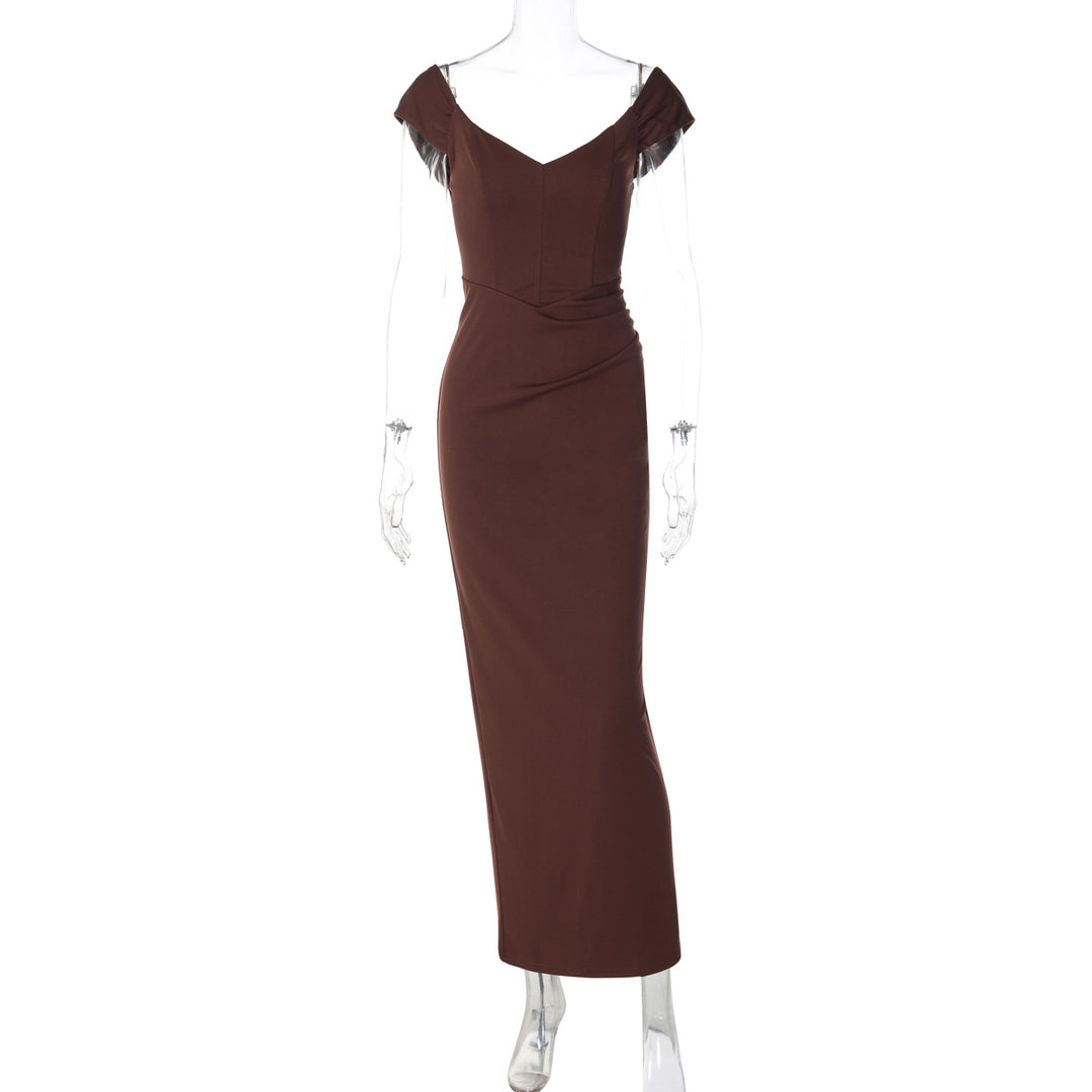 Damen Elegantes Maxikleid mit verführerischem V-Ausschnitt und transparenten Ärmeln Echo Archiv