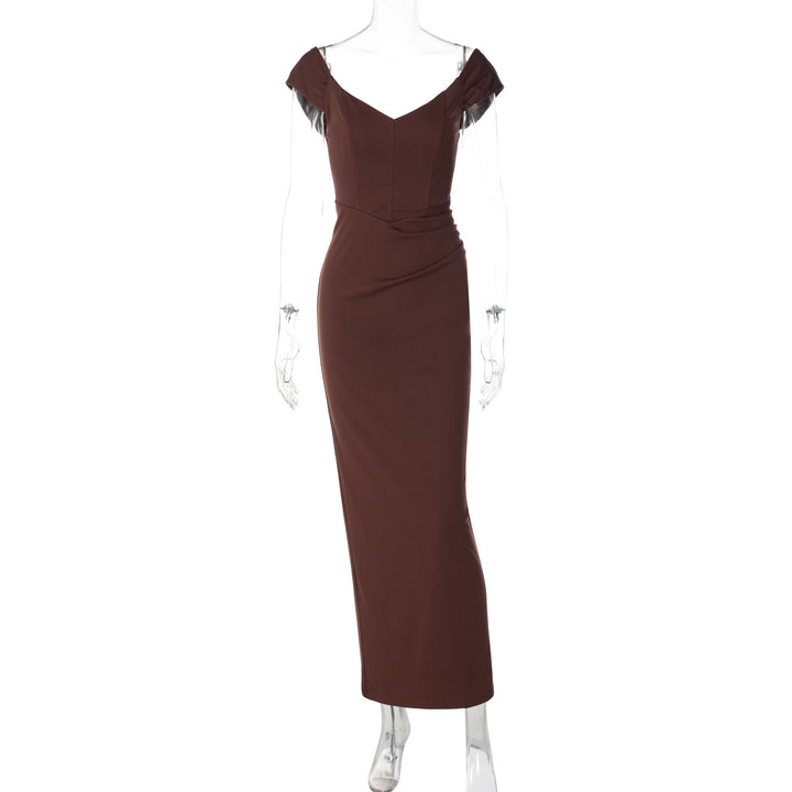 Damen Elegantes Maxikleid mit verführerischem V-Ausschnitt und transparenten Ärmeln Echo Archiv