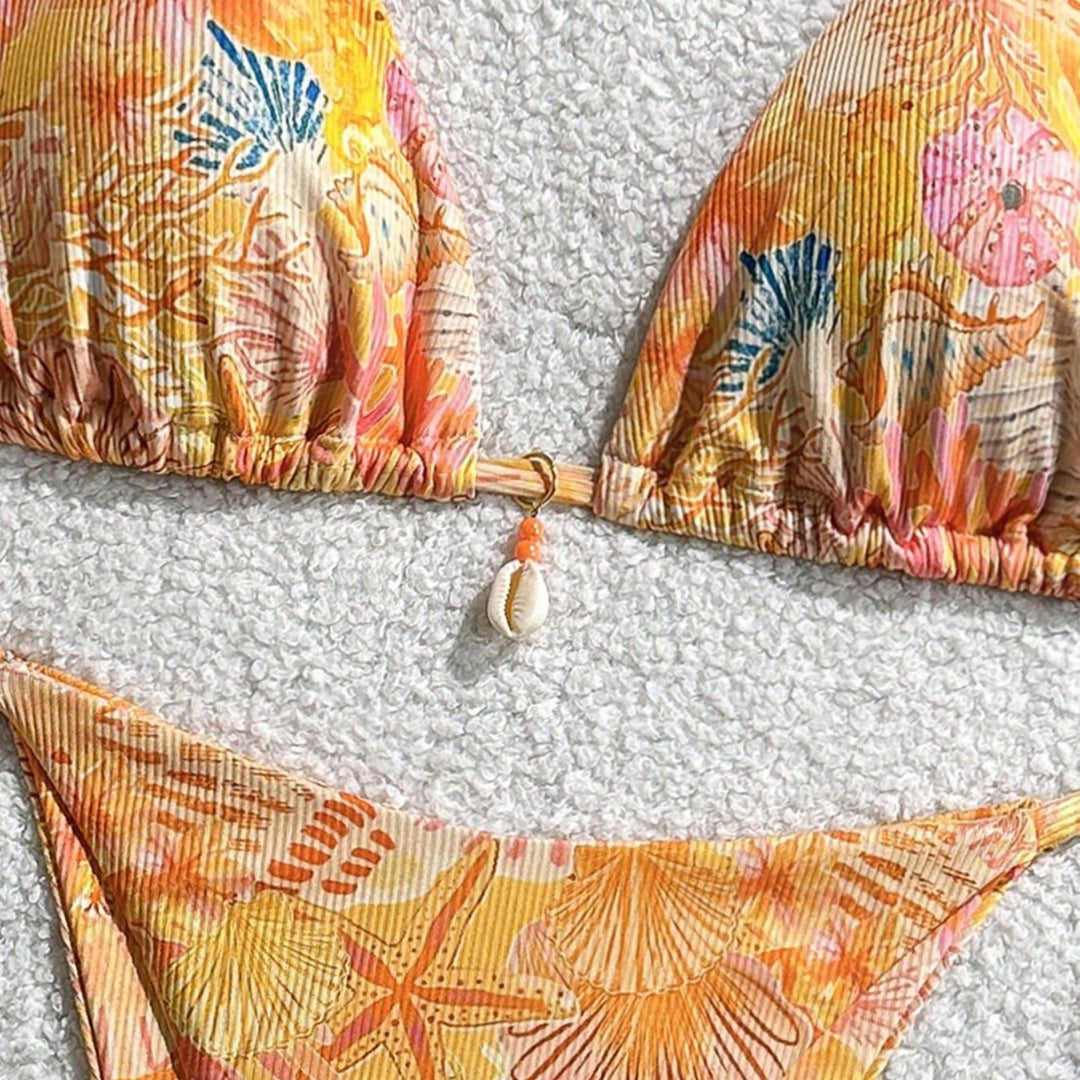 Damen Triangel-Bikini mit tropischem Muster und verspielten Bindebändern Echo Archiv