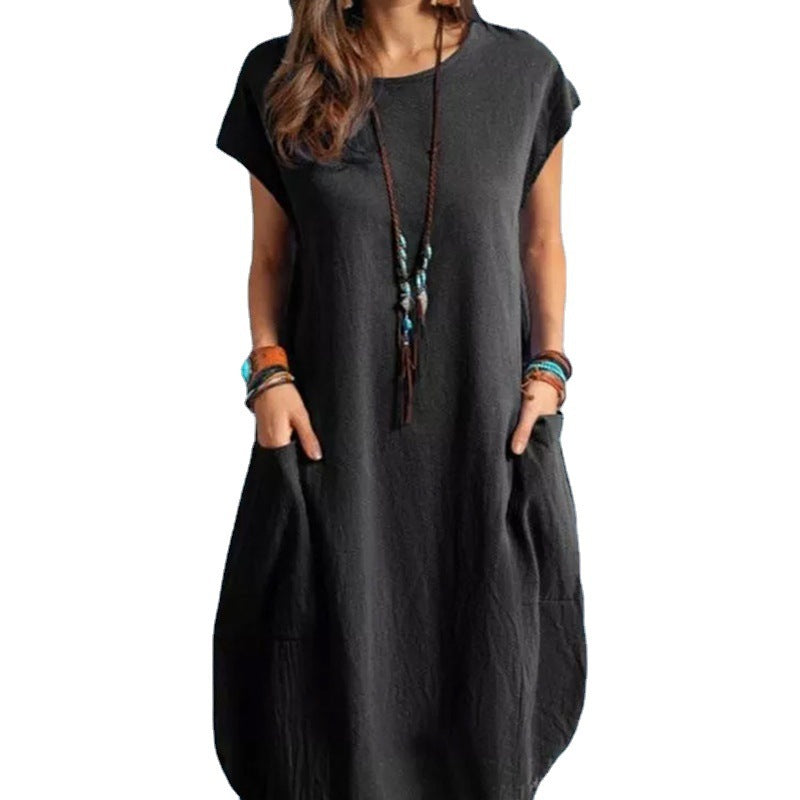 Damen lässiges Freizeitkleid mit seitlichen Taschen und Rundhalsausschnitt Echo Archiv