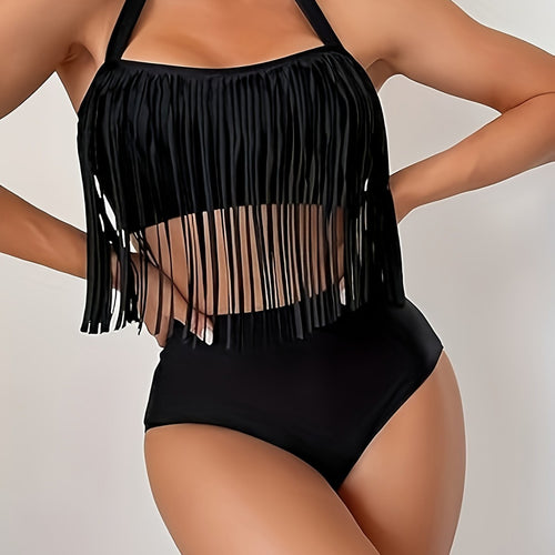 Damen Bikiniset mit fransigem Oberteil und hoch taillierter Hose Echo Archiv
