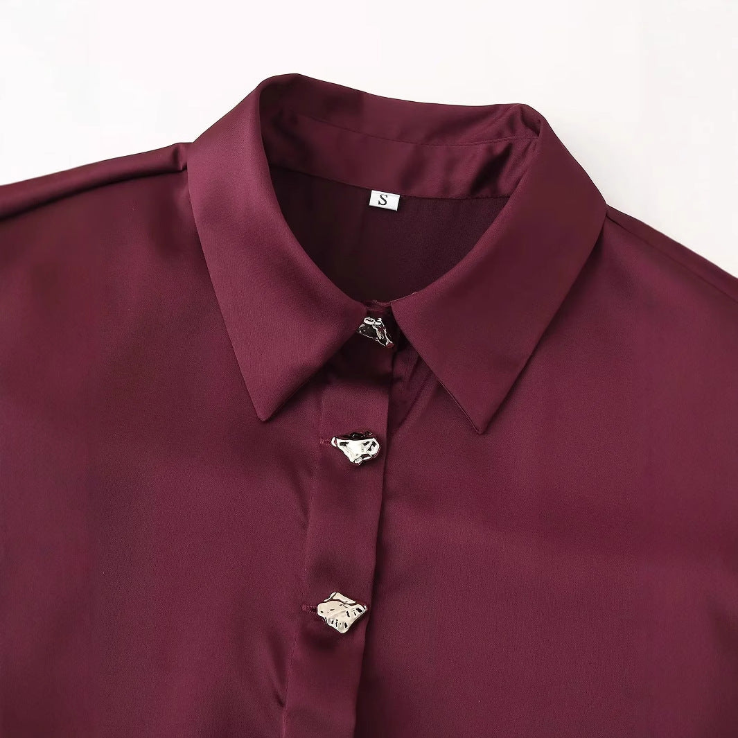 Damen nan seidige Hemdbluse mit Schmuckknöpfen, klassischem Kragen und lockerem Fall Echo Archiv