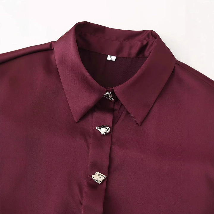 Damen nan seidige Hemdbluse mit Schmuckknöpfen, klassischem Kragen und lockerem Fall Echo Archiv