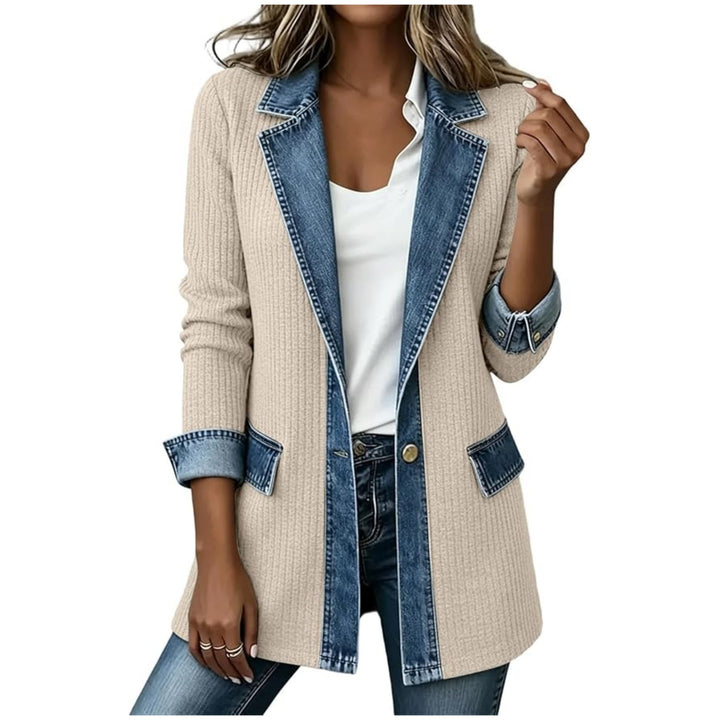 Damen Strickblazer mit Jeansbesatz und tailliertem Schnitt Echo Archiv