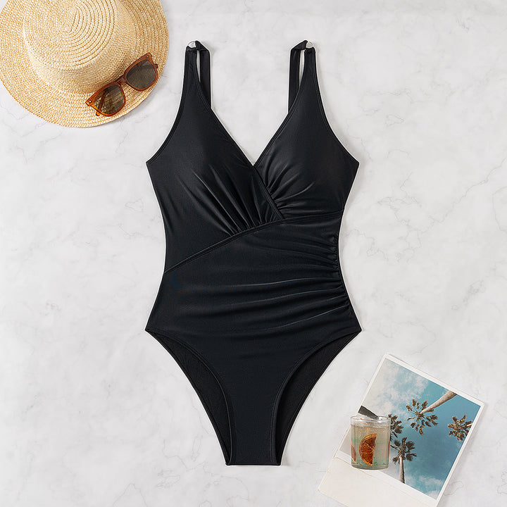 Damen Eleganter Einteiler Badeanzug mit dekorativen Raffungen Echo Archiv