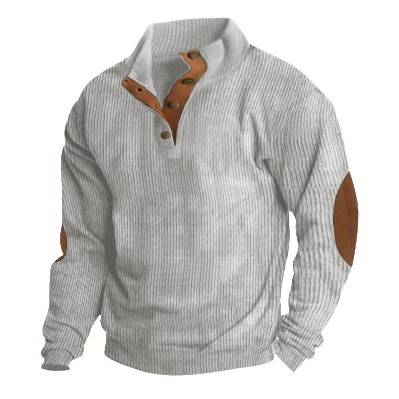 Herren nan rustikaler gerippter Pullover mit Henley-Kragen und lederartigen Ellbogenbesätzen Echo Archiv
