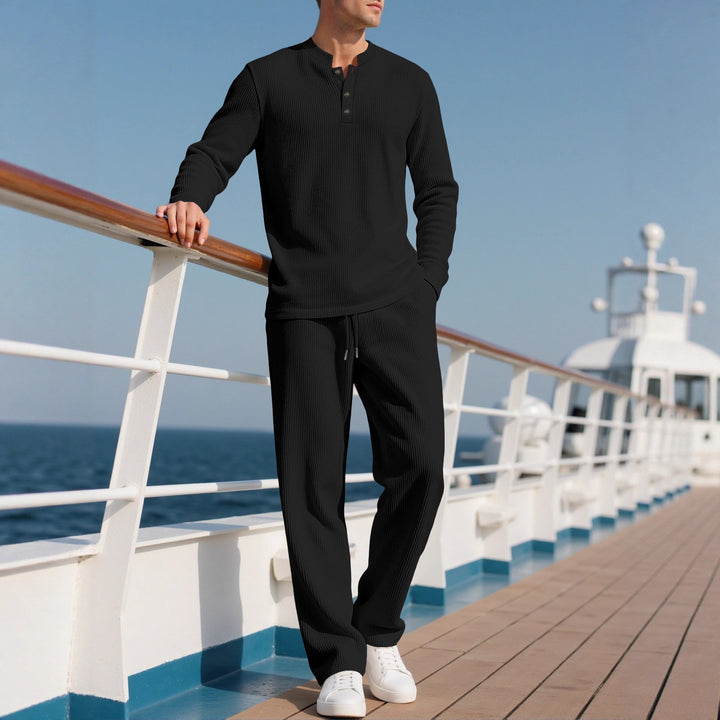 Herren Komfortabler Langarm-Hoodie mit modischer Knopfleiste und elastischer Bundverarbeitung Echoarchiv