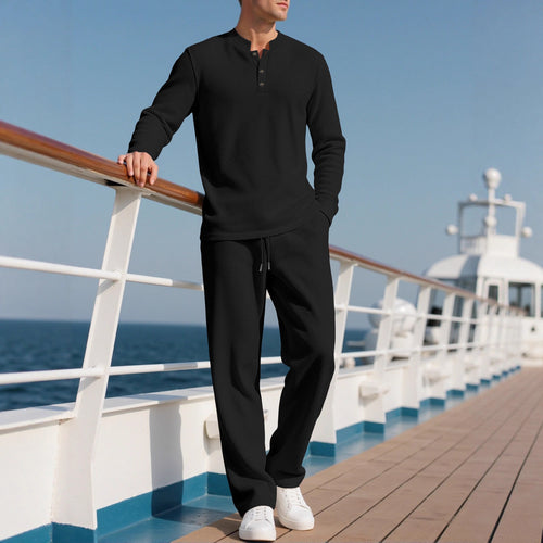 Herren Komfortabler Langarm-Hoodie mit modischer Knopfleiste und elastischer Bundverarbeitung Echoarchiv